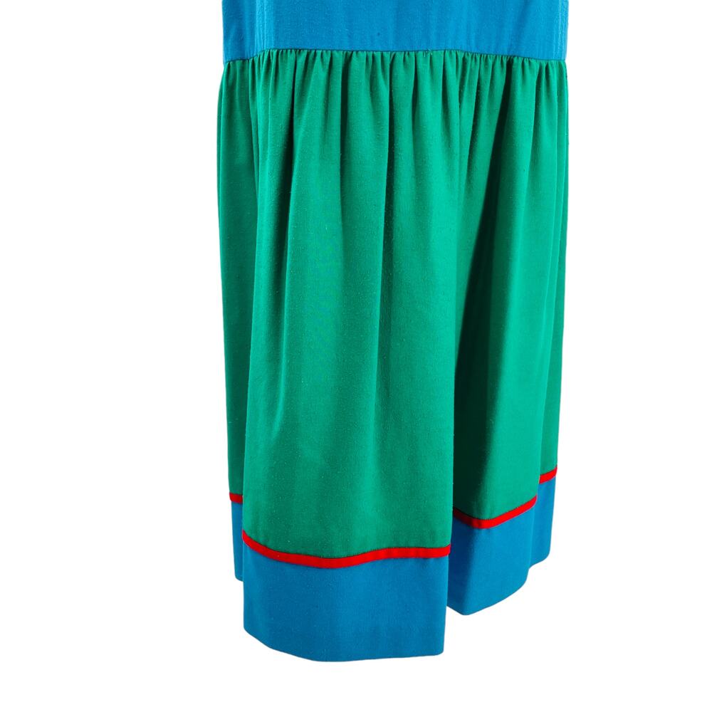 Vintage 90s Sasson Blue Green Silk Colorblock Drop Waist Shift Dress Women M/L - Picture 6 of 8